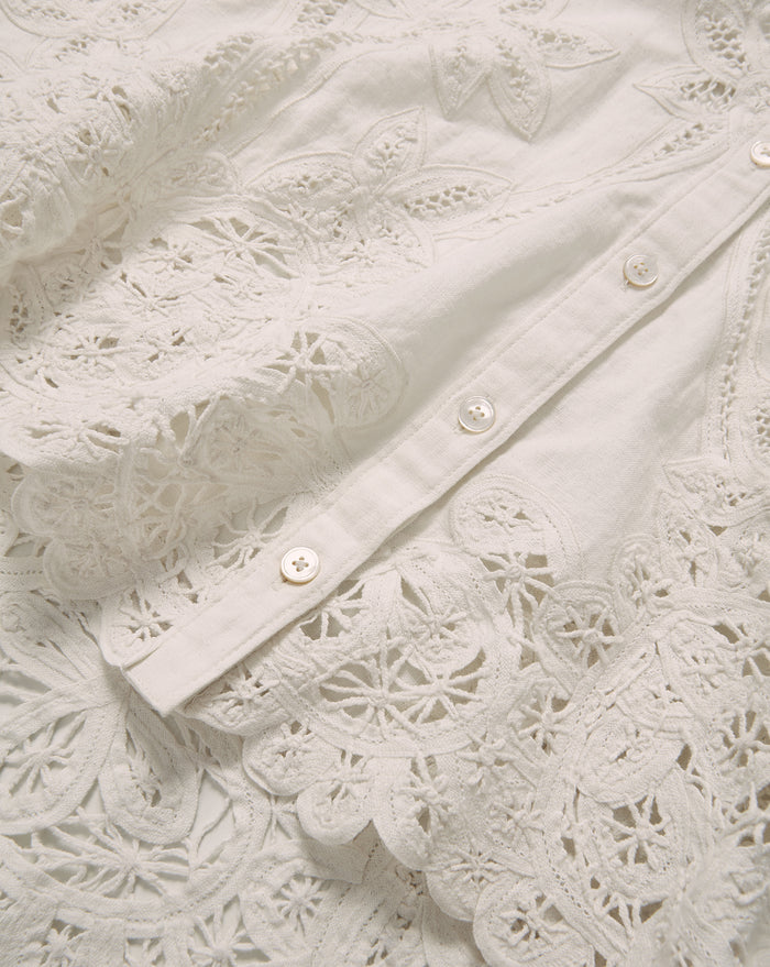 Veronica Beard Aderes Eyelet Button-Down Shirt - Dove White