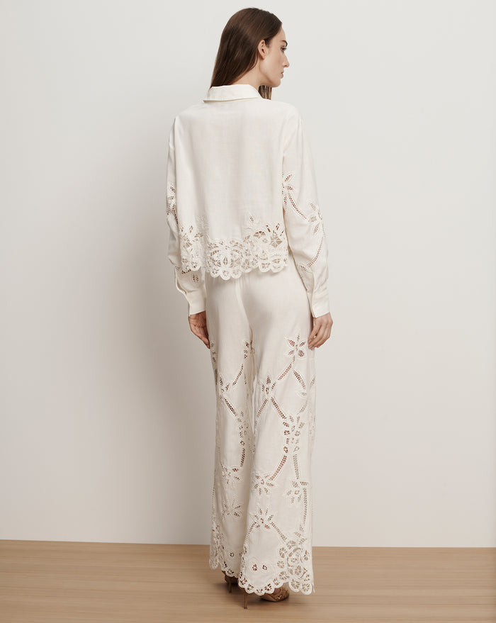 Veronica Beard Aderes Eyelet Button-Down Shirt - Dove White
