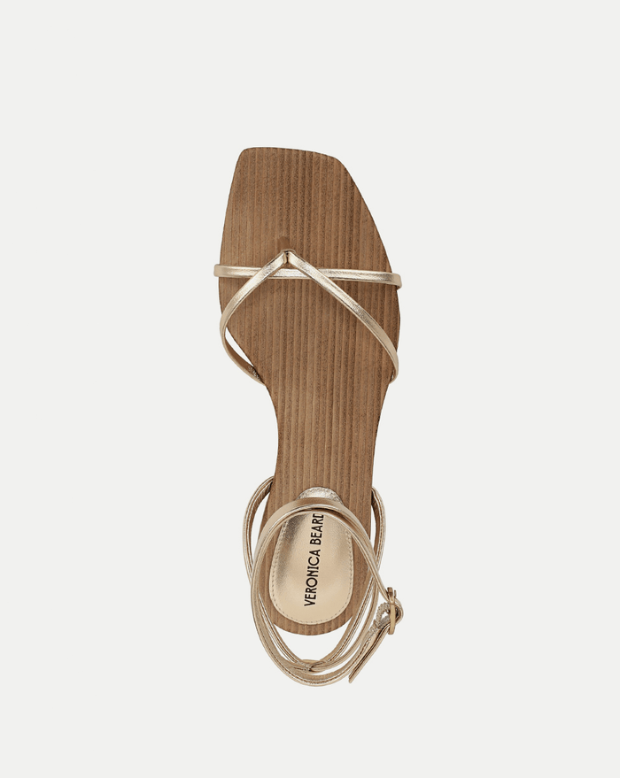 Veronica Beard Allegra Metallic Ankle-Wrap Sandal - Gold