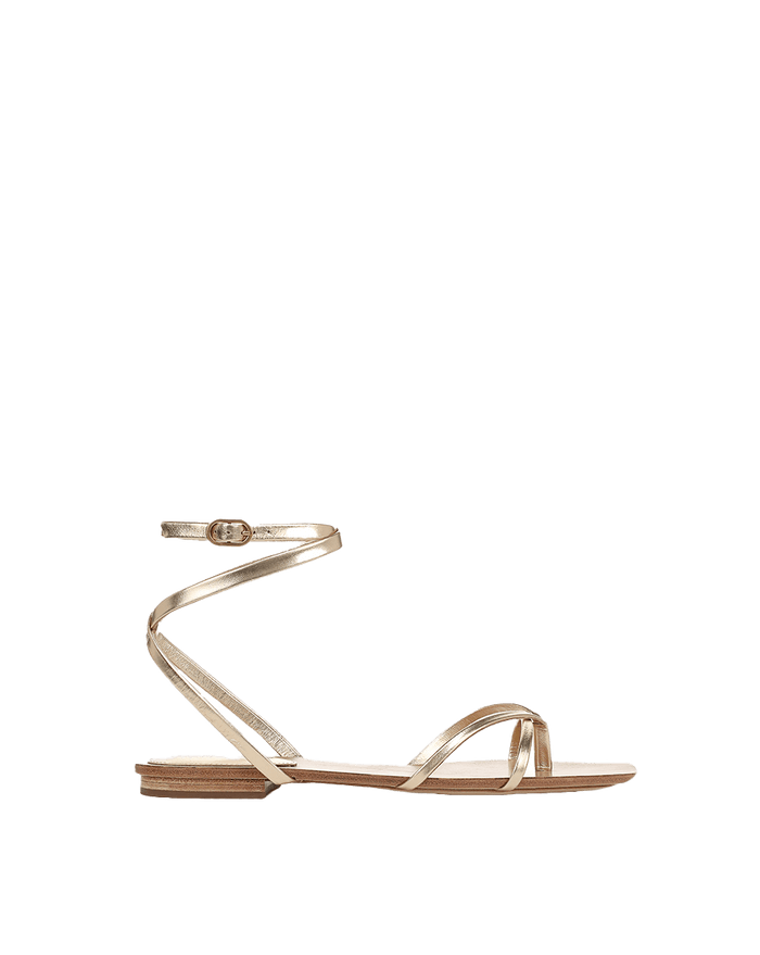 Veronica Beard Allegra Metallic Ankle-Wrap Sandal - Gold