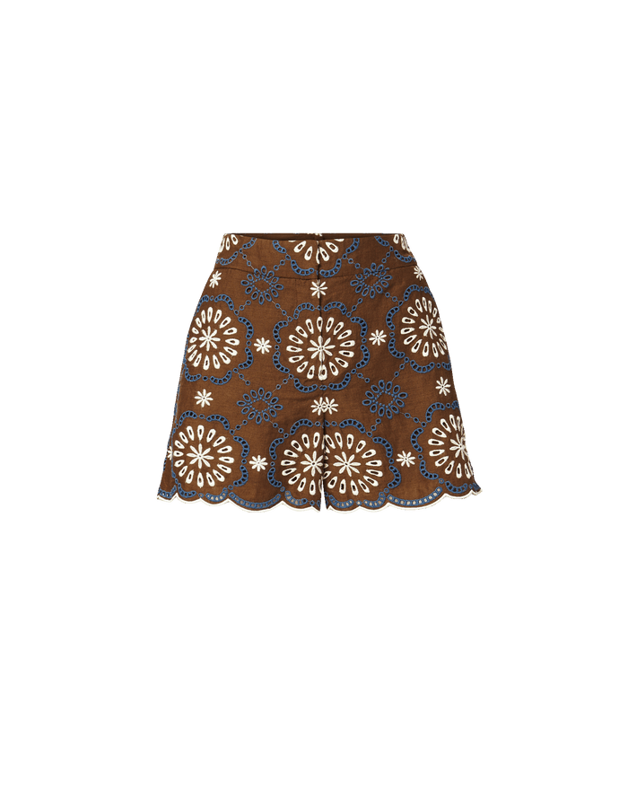 Veronica Beard Allen Linen Eyelet Short - Deep Ochre Multi