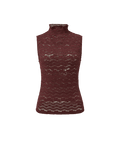 Veronica Beard Burgundy lace sleeveless high-neck top.