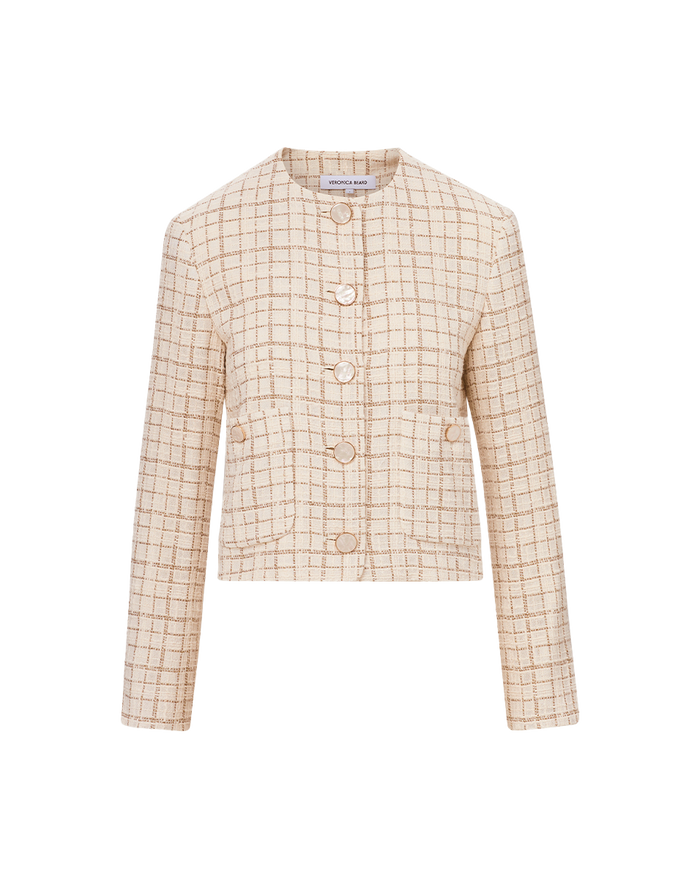 Veronica Beard Andrea Metallic Tweed Jacket - Dove/Gold Lurex