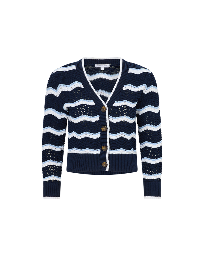 Veronica Beard Ansonia Cardigan - Navy/Off-White/Bluebell