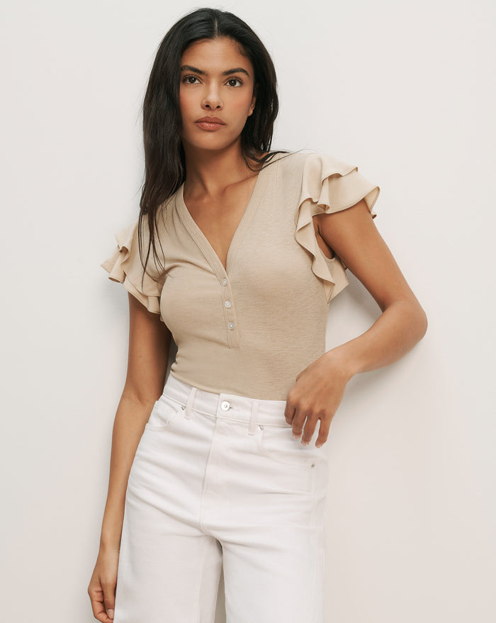 Veronica Beard Aphrodite Top - Stone Khaki