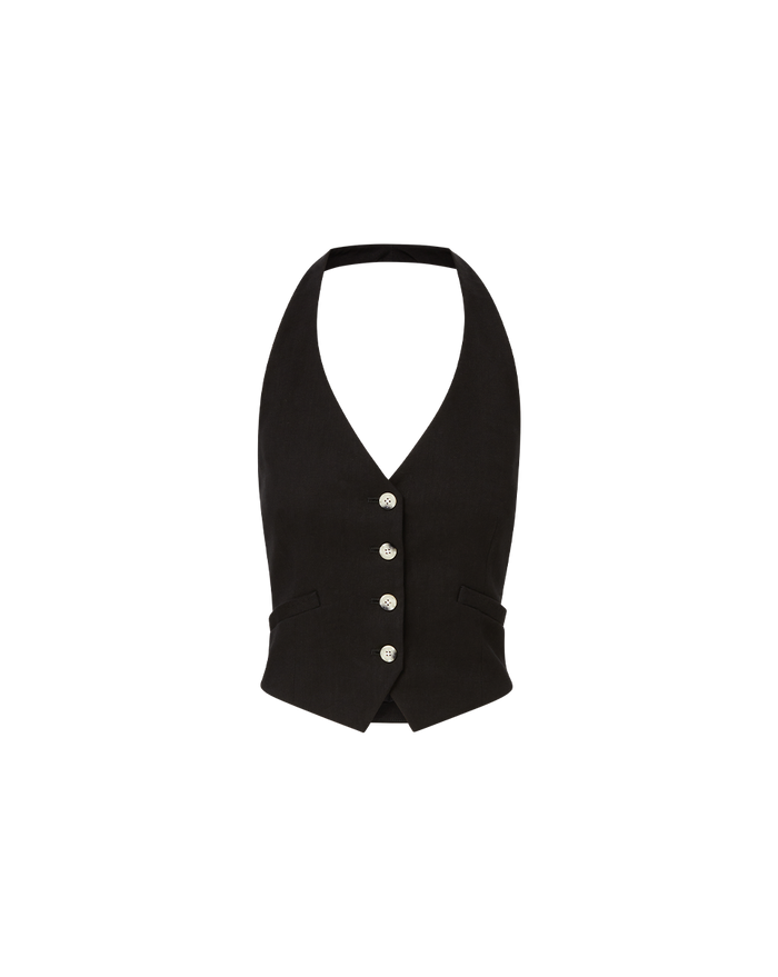 Veronica Beard Arabella Stretch-Linen Vest - Black