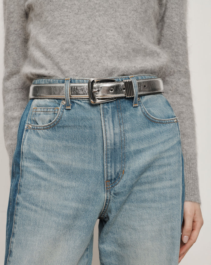 Veronica Beard Arch Leather Belt - Silver