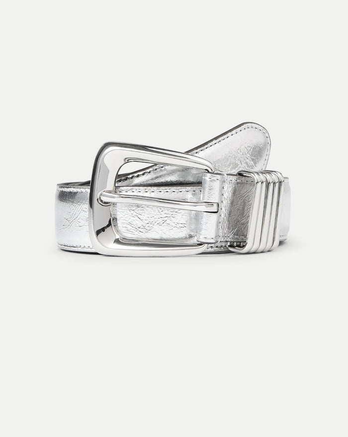 Veronica Beard Arch Leather Belt - Silver