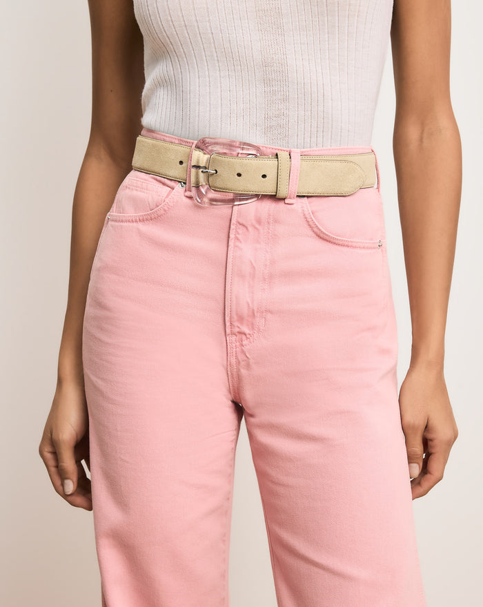 Veronica Beard Arch Resin-Buckle Suede Belt - Stone Khaki