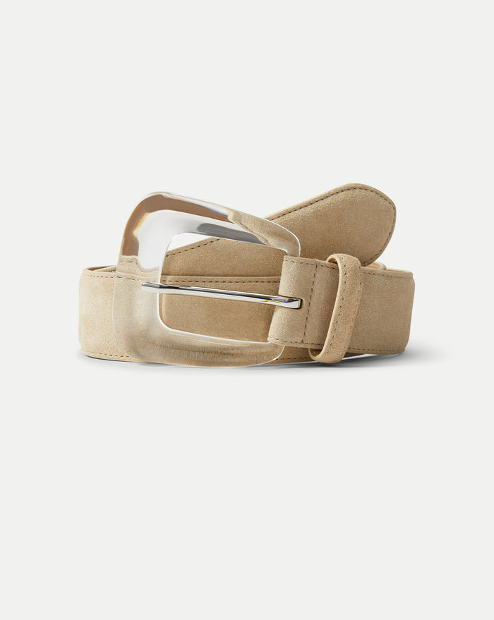 Veronica Beard Arch Resin-Buckle Suede Belt - Stone Khaki