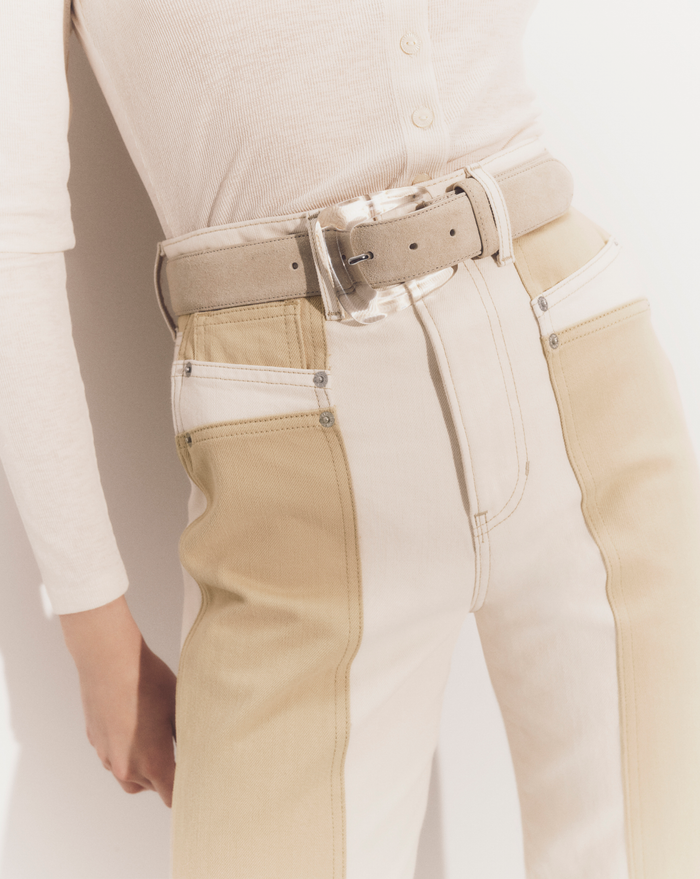 Veronica Beard Arch Resin-Buckle Suede Belt - Stone Khaki
