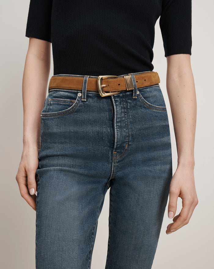 Veronica Beard Arch Suede Belt - Acorn