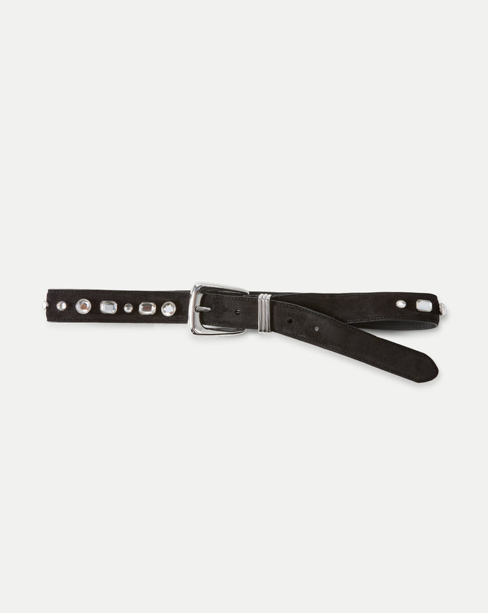 Veronica Beard Arch Suede Embellished Belt - Black