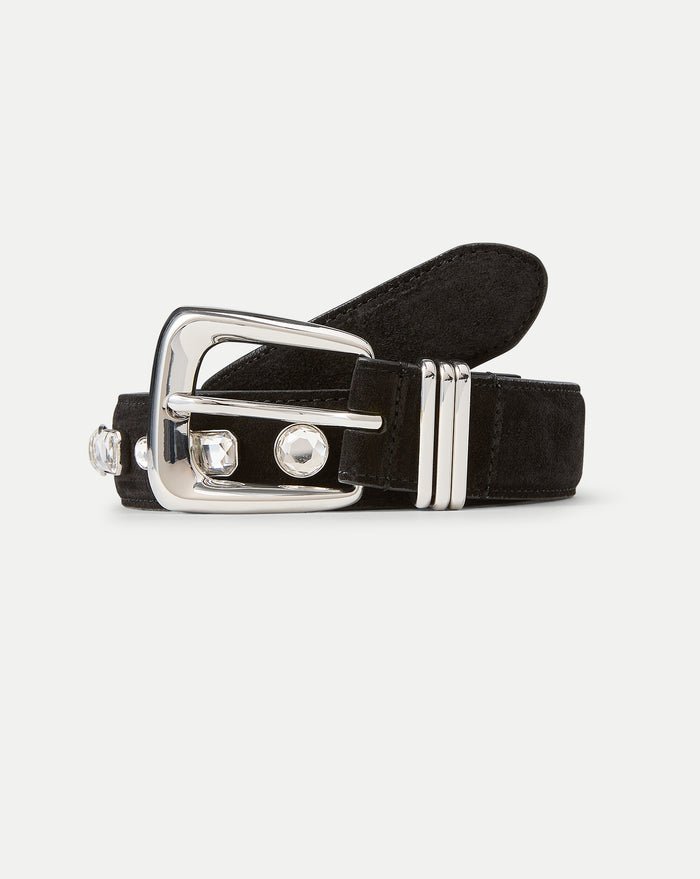 Veronica Beard Arch Suede Embellished Belt - Black