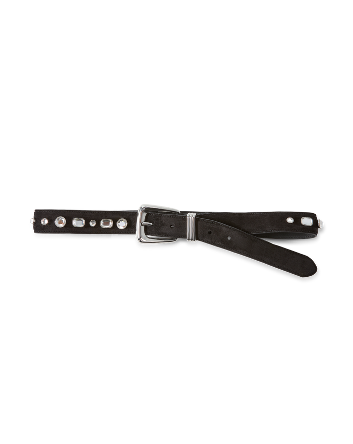 Veronica Beard Arch Suede Embellished Belt Black