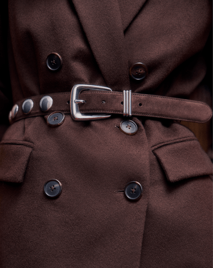 Veronica Beard Arch Suede Studded Belt - Espresso