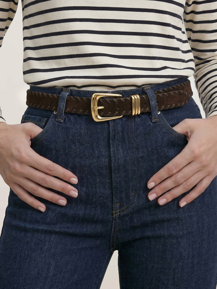Veronica Beard Arch Suede Whipstitch Belt - Espresso