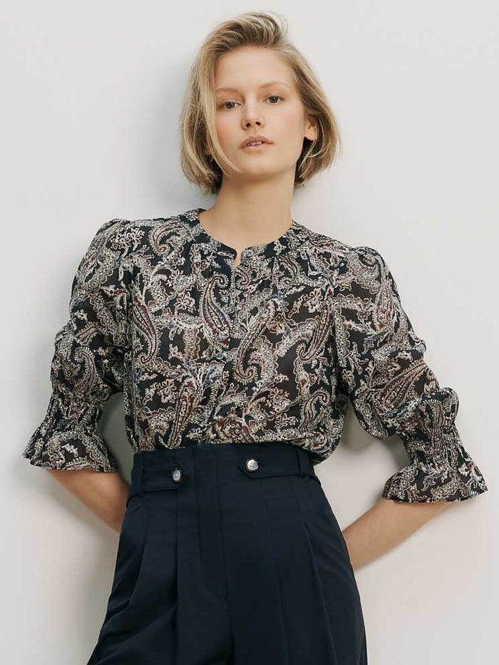 Veronica Beard Paisley print blouse with ruffled sleeves