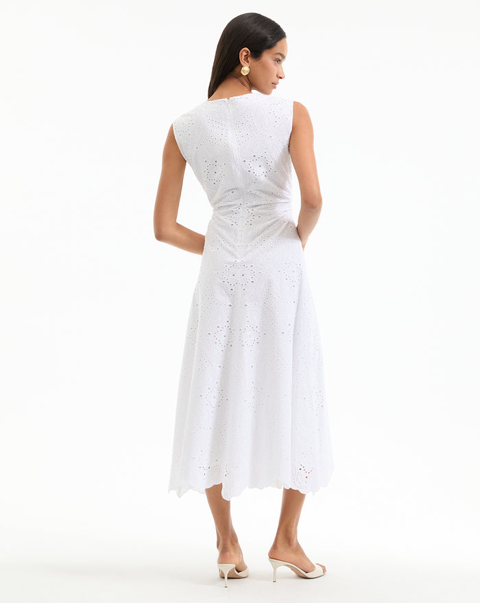 Veronica Beard Aven Eyelet Midi Dress - White