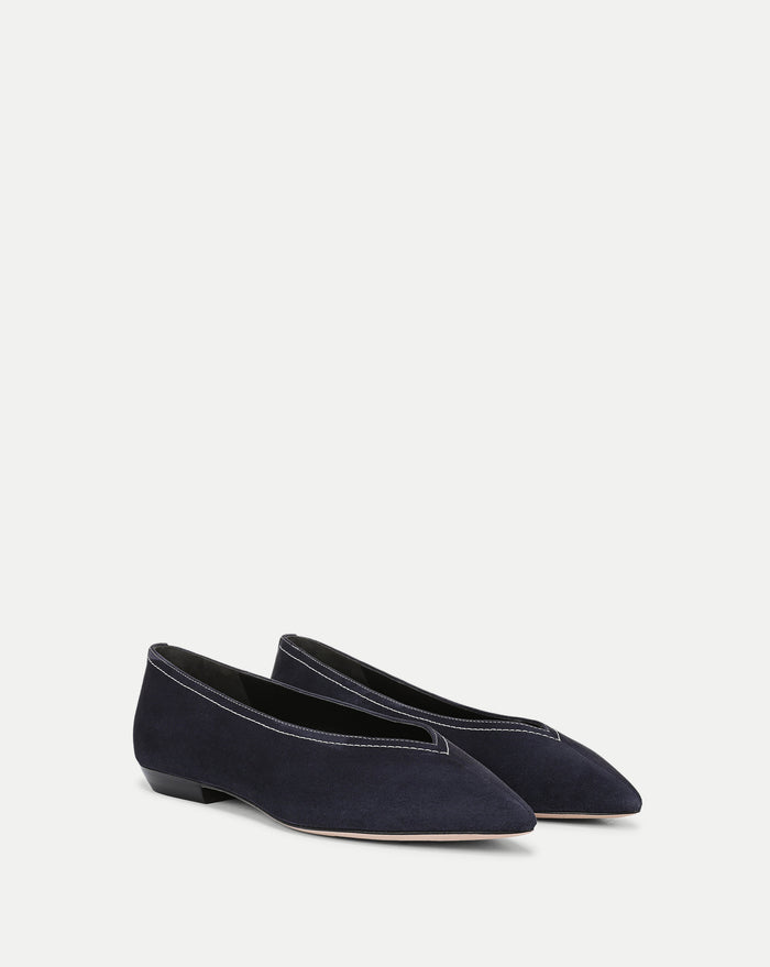 Veronica Beard Bancroft Suede Flat - Navy