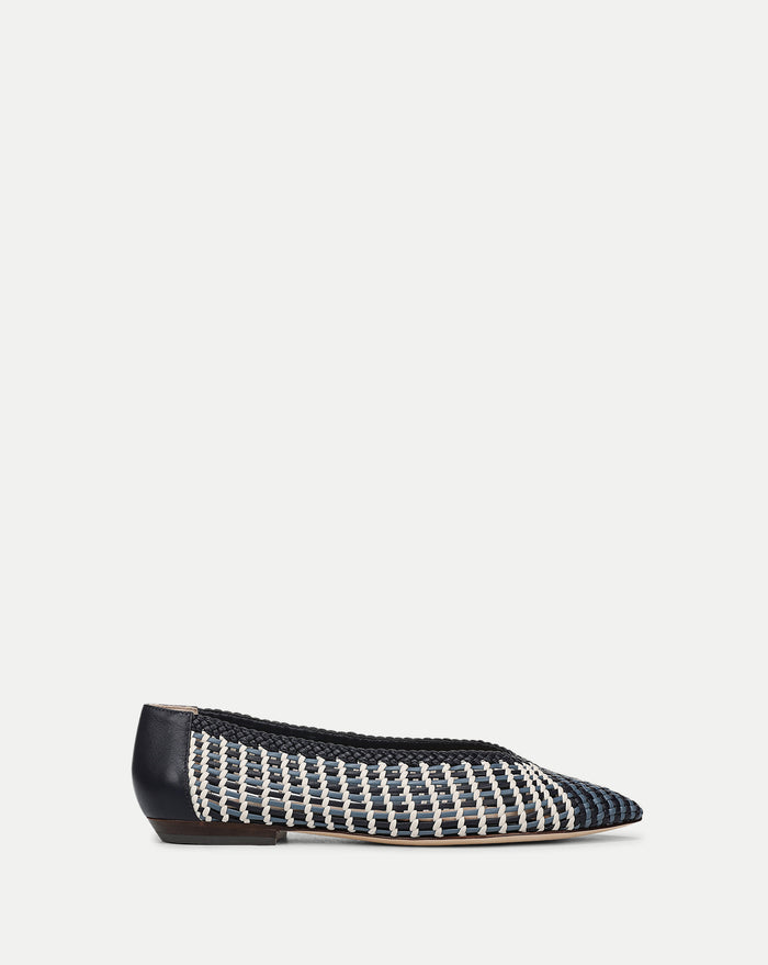 Veronica Beard Bancroft Woven Leather Flat - Blue Multi