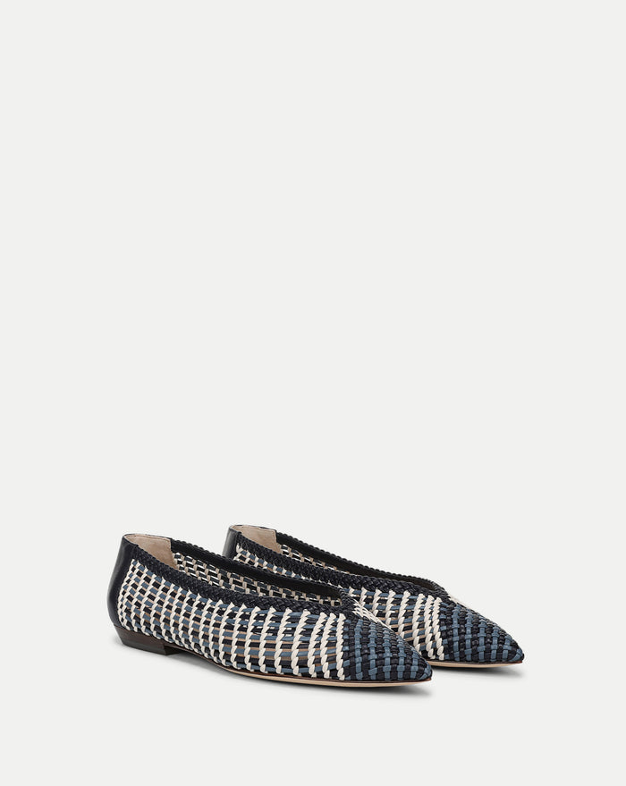 Veronica Beard Bancroft Woven Leather Flat - Blue Multi