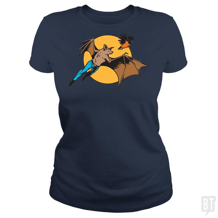SunFrog-Busted BustedTees Classic Ladies Tee / Navy Blue / S Bat Man and Robin
