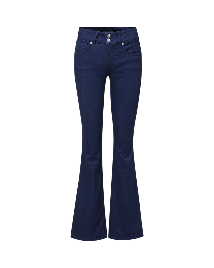 Veronica Beard Dark blue denim flared jeans with button fly.