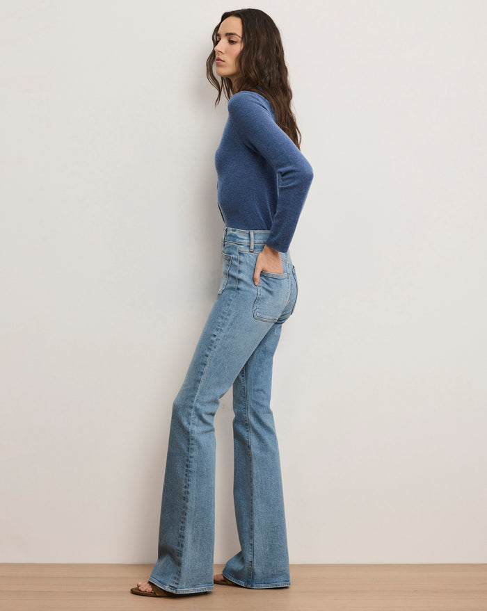 Veronica Beard Beverly Patch-Pocket Skinny-Flare Jean - Silverwood Blue