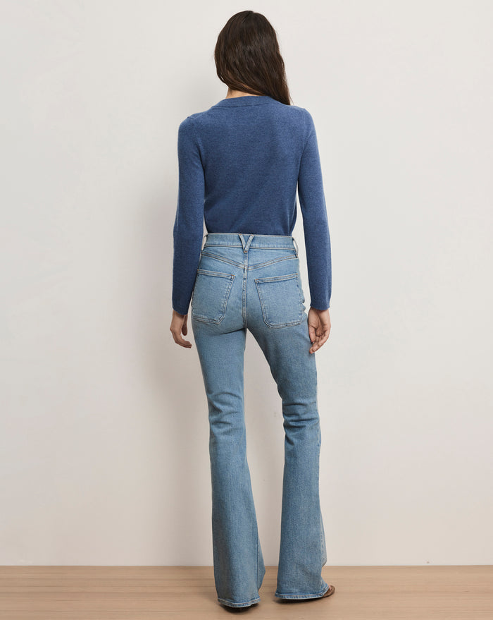 Veronica Beard Beverly Patch-Pocket Skinny-Flare Jean - Silverwood Blue