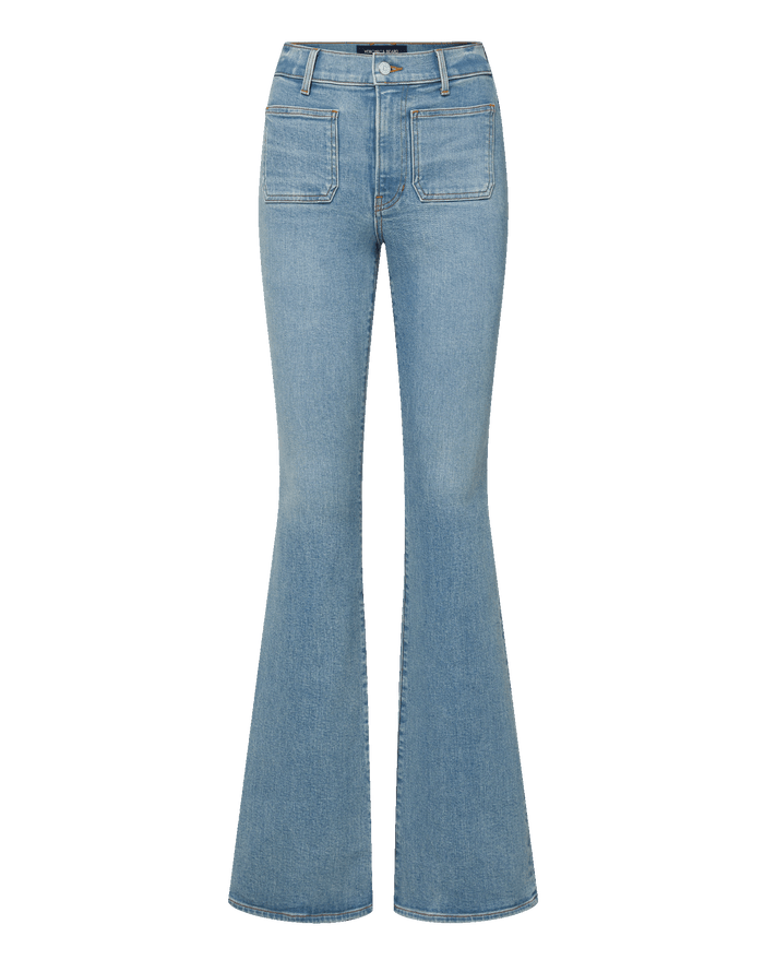 Veronica Beard Beverly Patch-Pocket Skinny-Flare Jean - Silverwood Blue