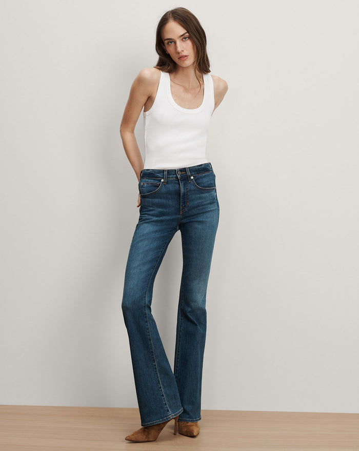 Veronica Beard Beverly Skinny-Flare Jean | Extended - Bright Blue