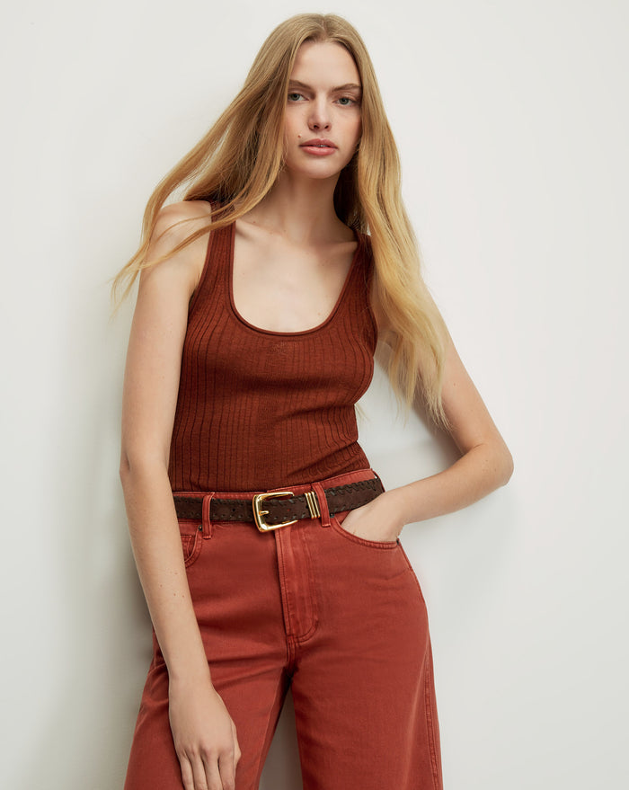 Veronica Beard Brown ribbed knit tank top