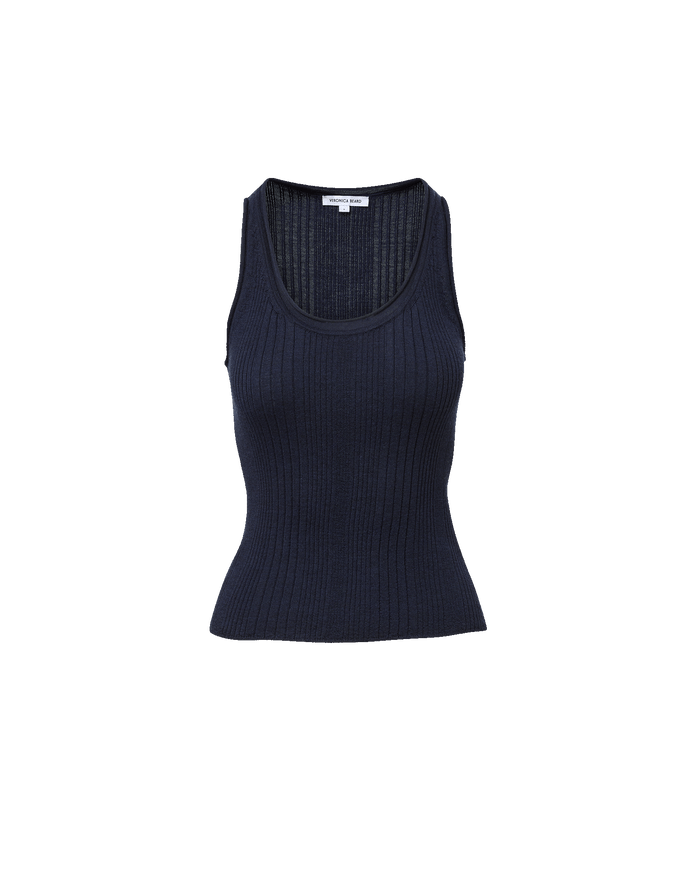 Veronica Beard Navy ribbed knit tank top