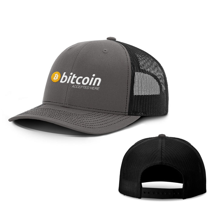 Bitcoin Accepted Here Hats - BustedTees.com