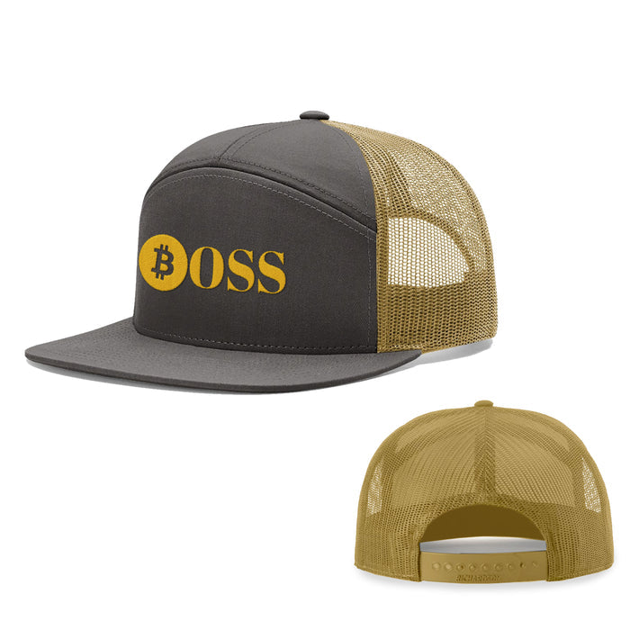Seven-Panel Trucker Flatbill / Charcoal and Old Gold / One Size