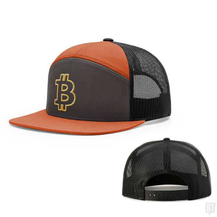 Seven-Panel Trucker Flatbill / Charcoal and Burnt Orange and Black / One Size