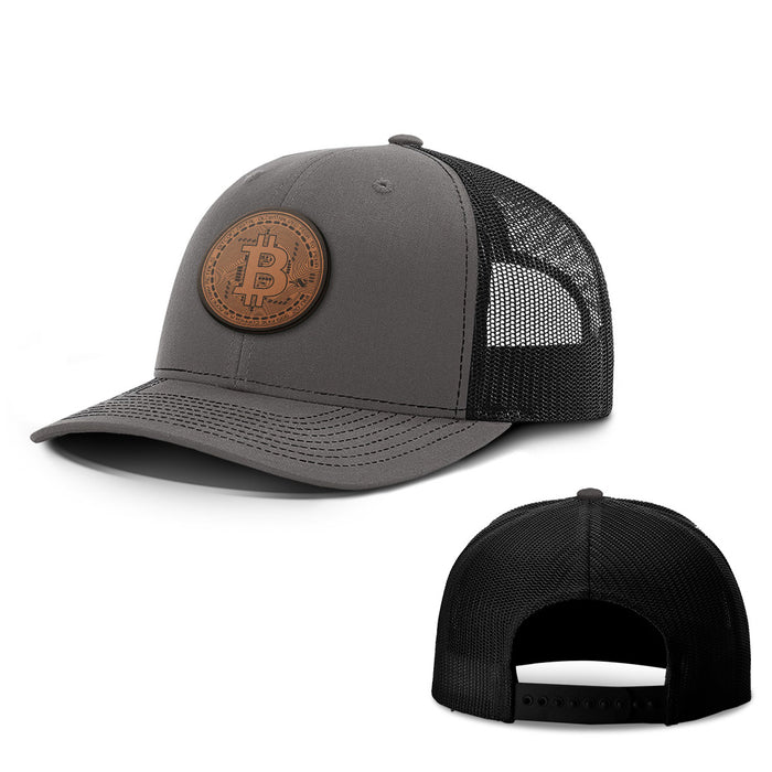 Bitcoin Vector Leather Patch Hats - BustedTees.com