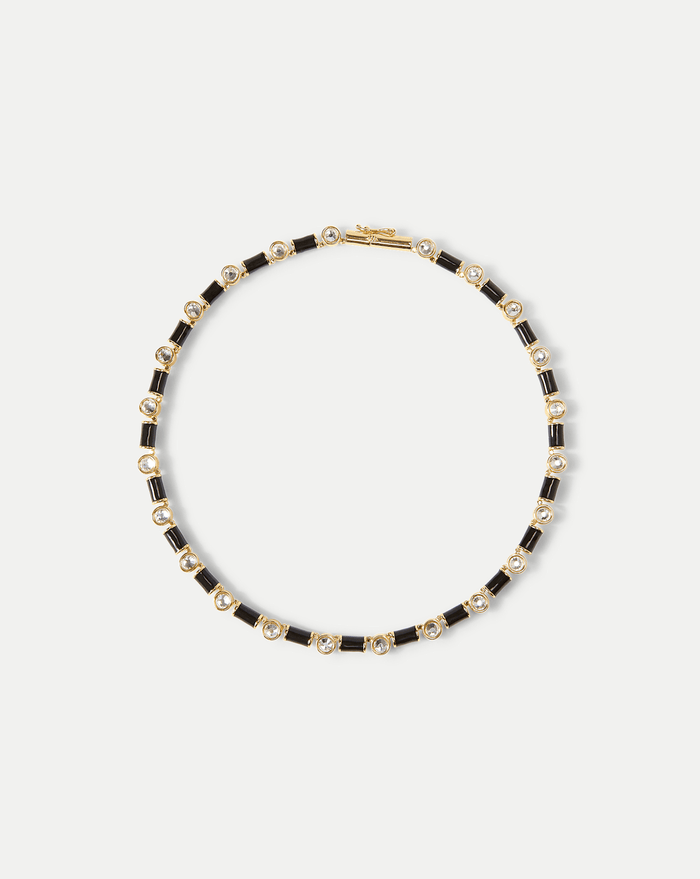 Veronica Beard Black Enamel and Crystal Barrel Necklace - Black