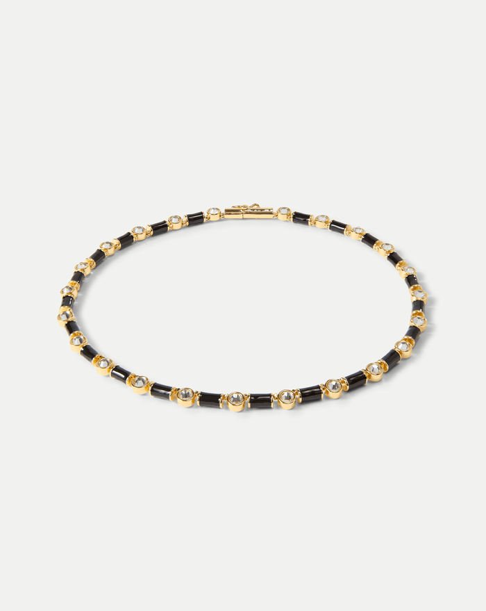 Veronica Beard Black Enamel and Crystal Barrel Necklace