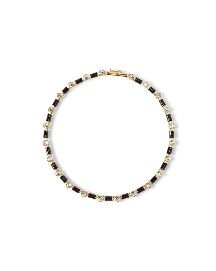Veronica Beard Black Enamel and Crystal Barrel Necklace Black