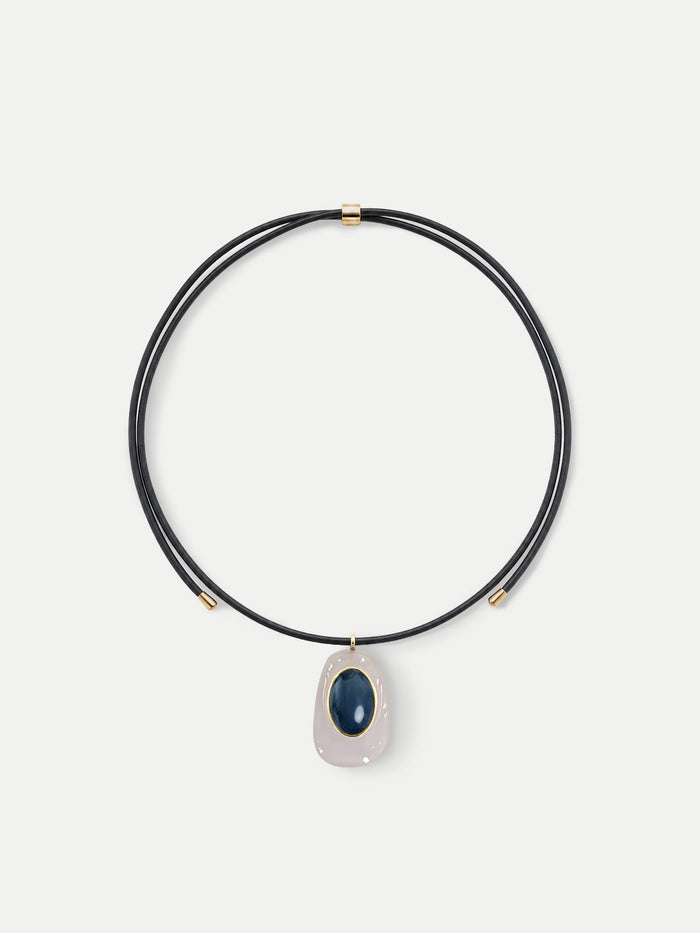 Veronica Beard Black Leather Pendant Necklace - Black/White