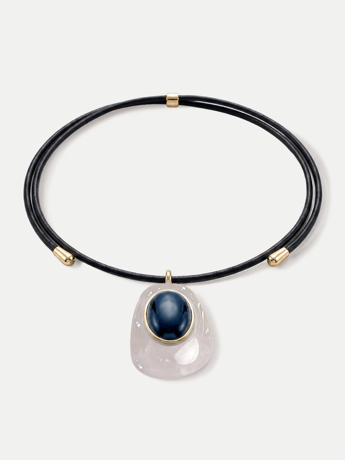 Veronica Beard Black Leather Pendant Necklace - Black/White