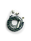 Veronica Beard White earbuds with a blue and green braided cord.