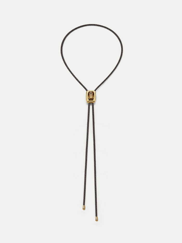 Veronica Beard Brown leather cord necklace with gold-tone clasp.