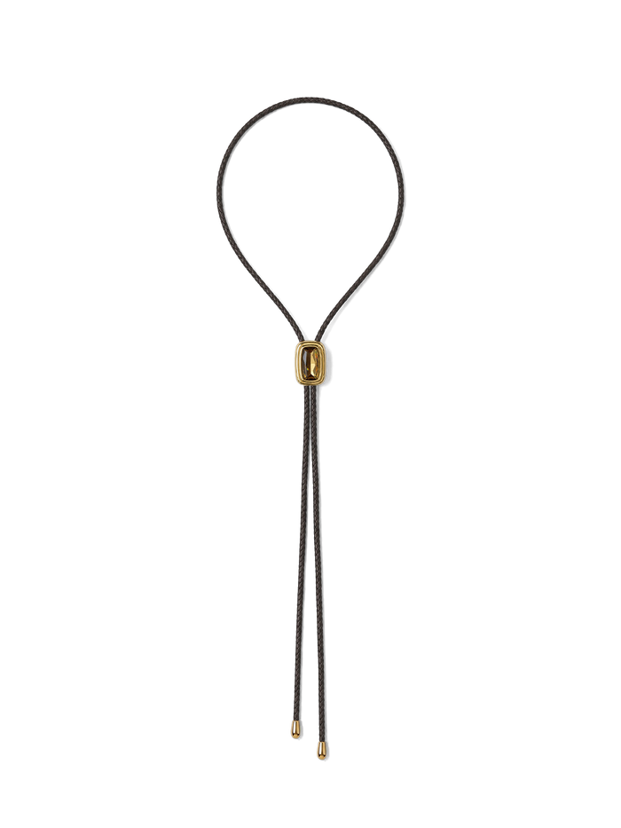 Veronica Beard Brown braided leather cord necklace with gold clasp.