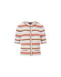 Veronica Beard Brendan Striped Short-Sleeve Cardigan Stone Khaki Multi