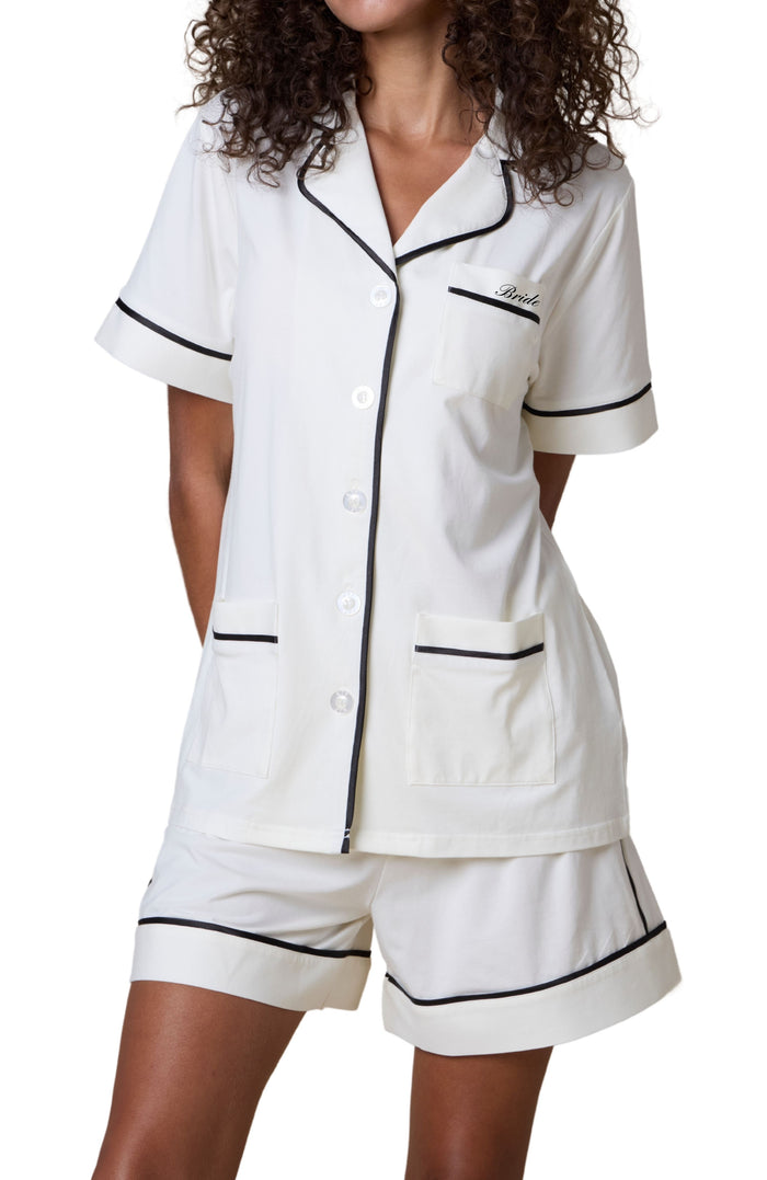 Bride Luxe Stretch Cotton Short Set - Pearl