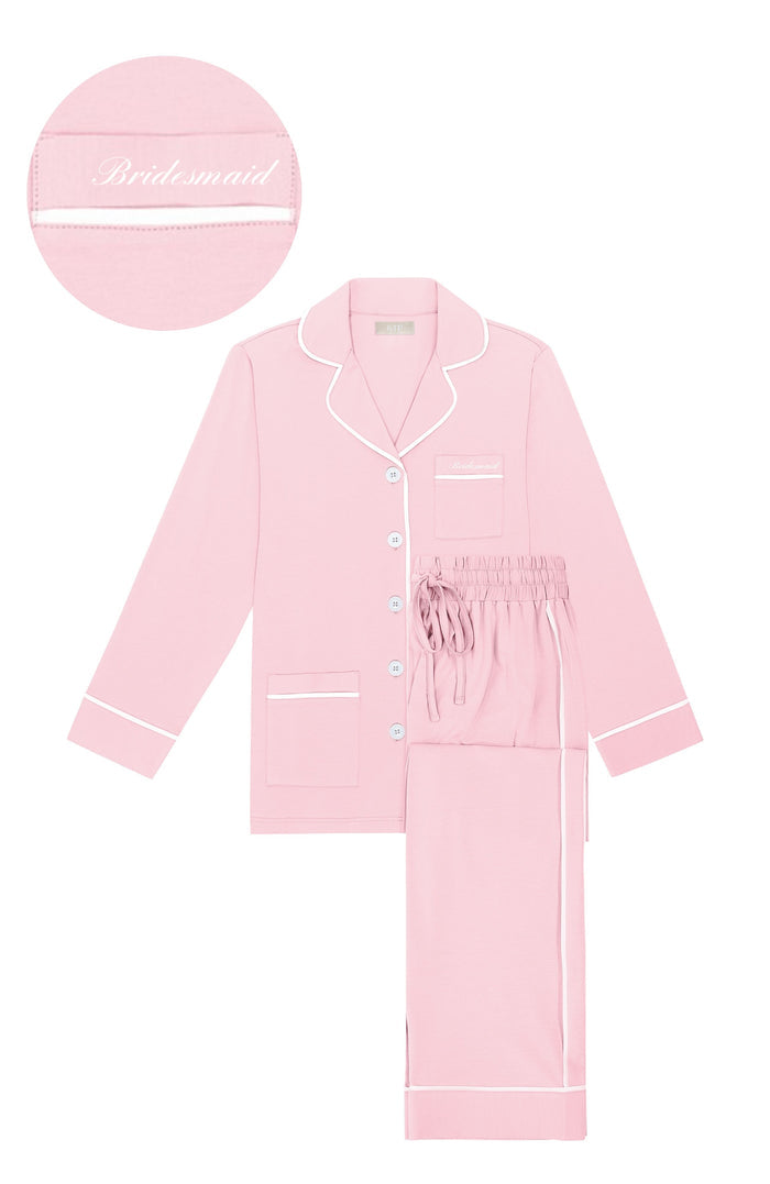 Bridesmaid Luxe Stretch Cotton Pajama Set - Pink Peony