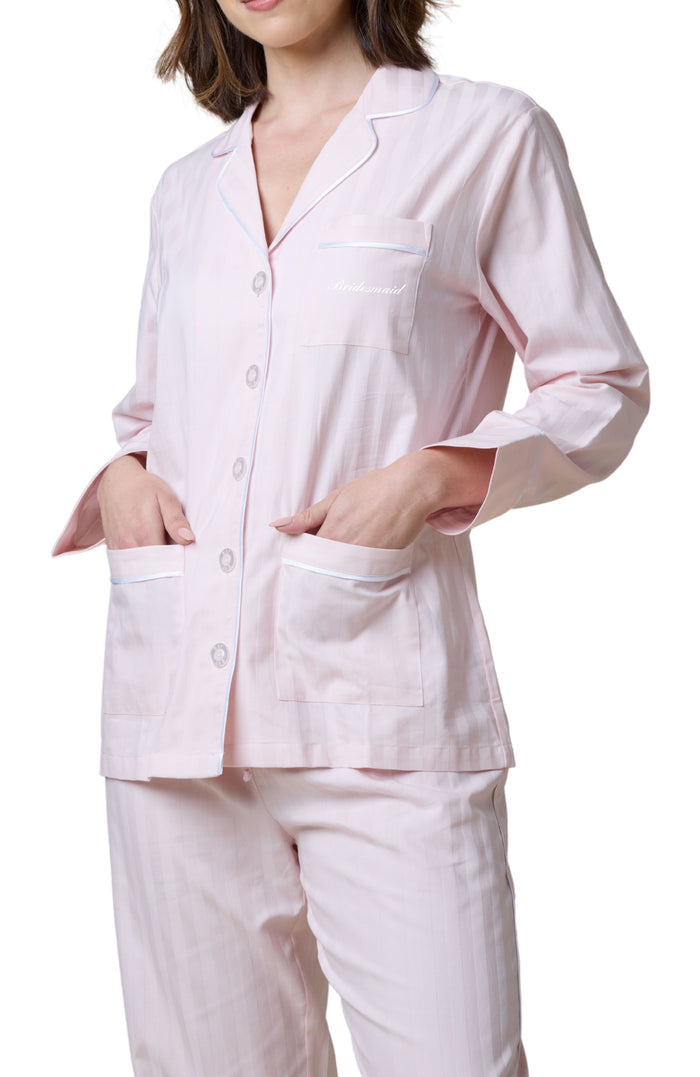 Bridesmaid Premium Cotton Pajama Set - Pink Peony